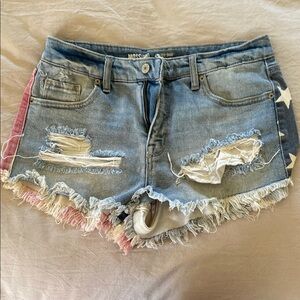 Mossimo Supply Co. Blue Distressed Jean Shorts with Frayed Hem